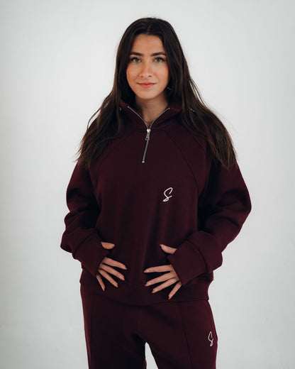 OVER-SIZED SWEATSHIRT HALF ZIPPER ( Burgundy )