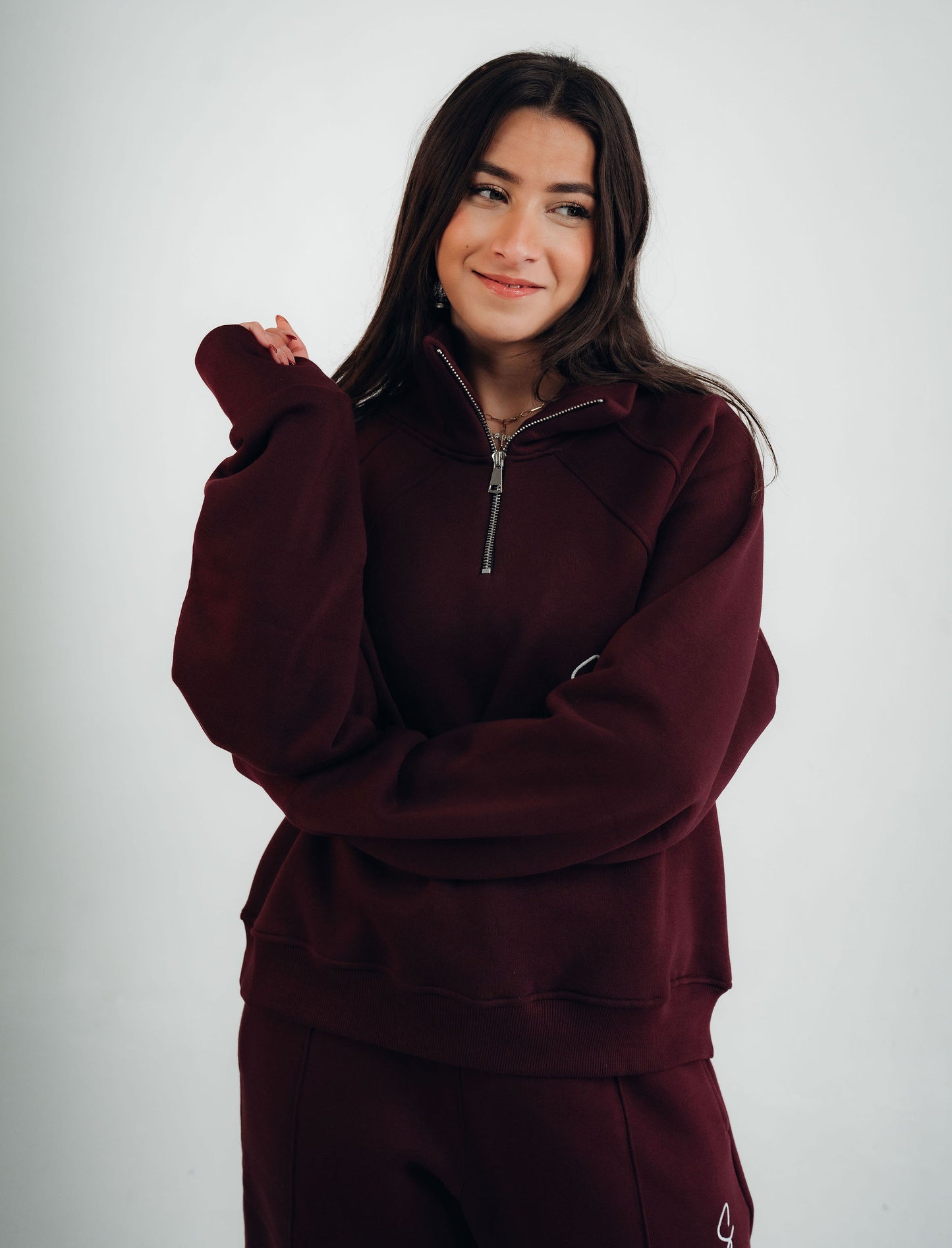 OVER-SIZED SWEATSHIRT HALF ZIPPER ( Burgundy )