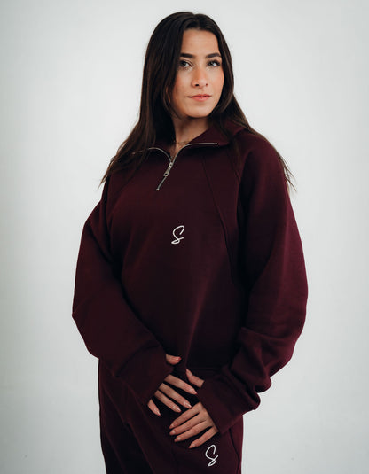 OVER-SIZED SWEATSHIRT HALF ZIPPER ( Burgundy )