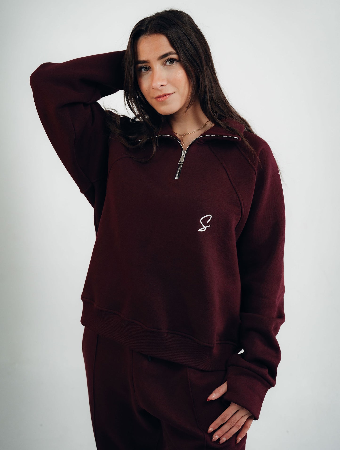 OVER-SIZED SWEATSHIRT HALF ZIPPER ( Burgundy )