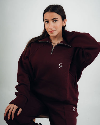 OVER-SIZED SWEATSHIRT HALF ZIPPER ( Burgundy )