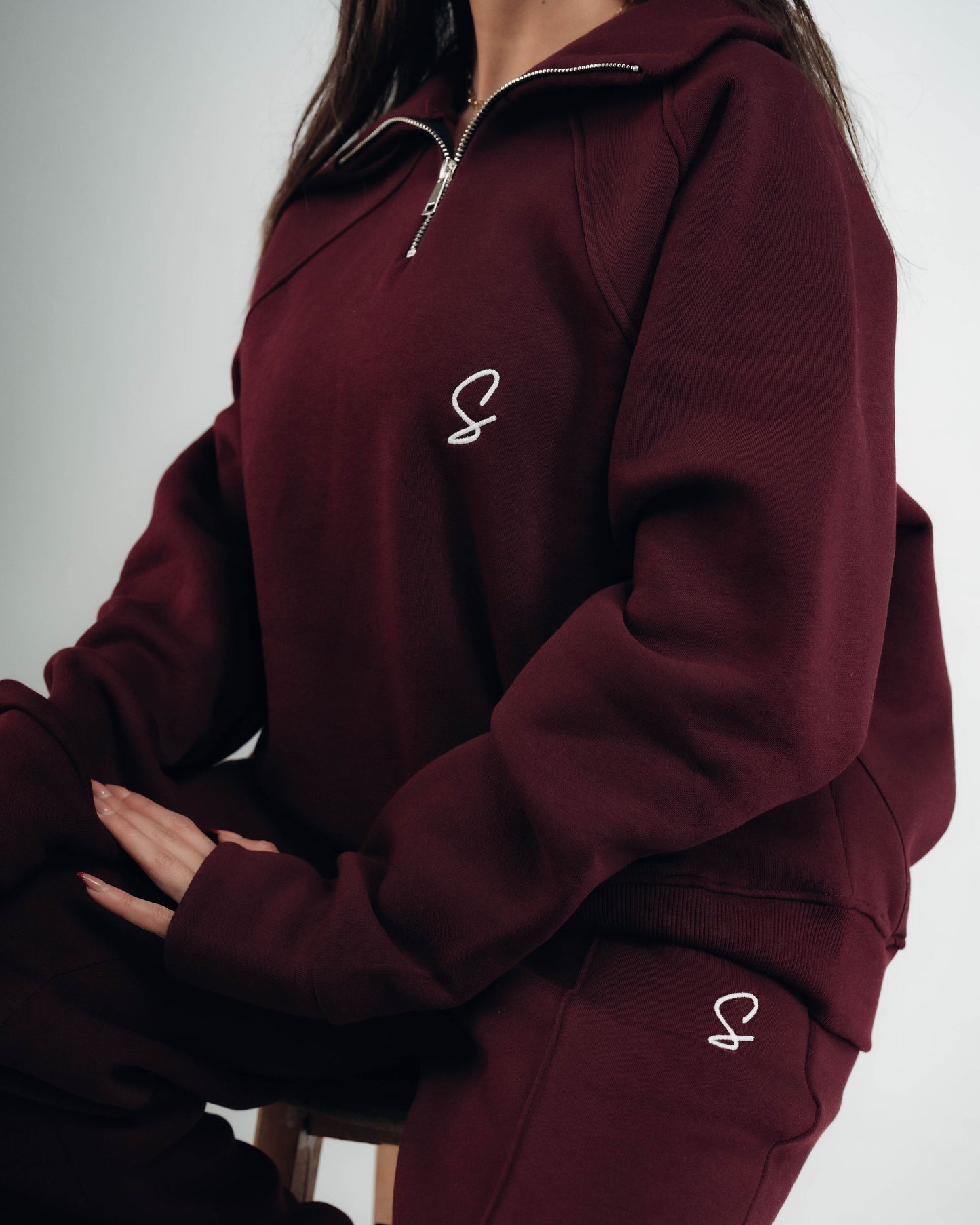 OVER-SIZED SWEATSHIRT HALF ZIPPER ( Burgundy )