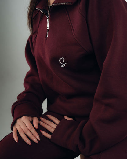 OVER-SIZED SWEATSHIRT HALF ZIPPER ( Burgundy )