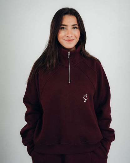 OVER-SIZED SWEATSHIRT HALF ZIPPER ( Burgundy )